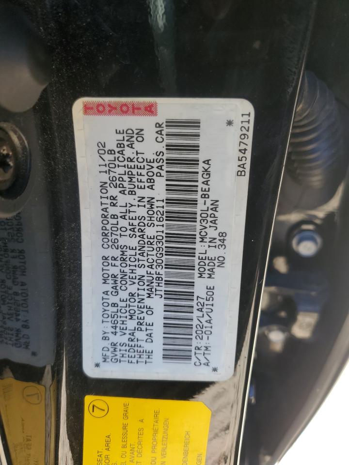 2003 Lexus Es 300 VIN: JTHBF30G930116211 Lot: 80850134