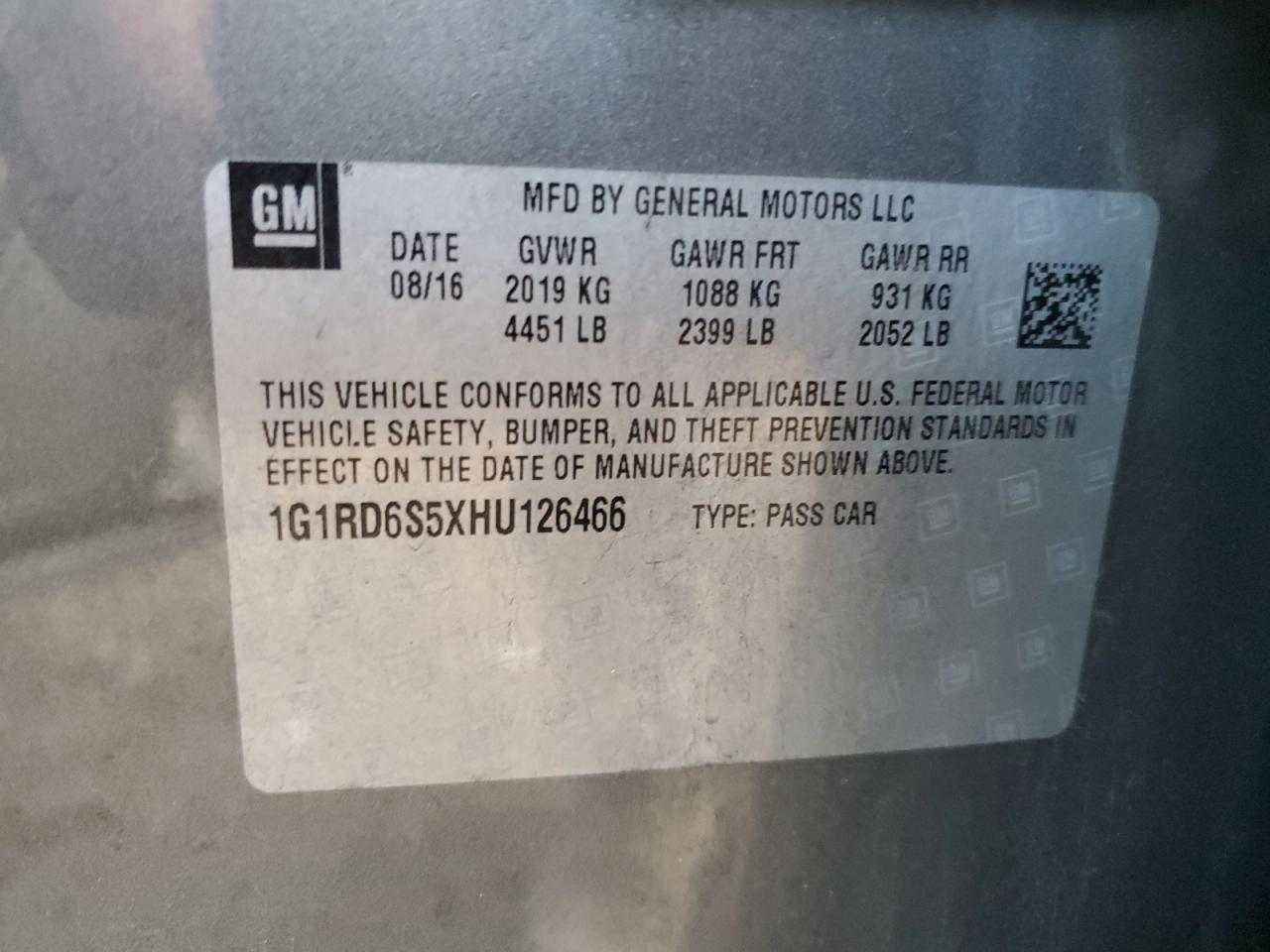 VIN 1G1RD6S5XHU126466 2017 CHEVROLET VOLT no.12