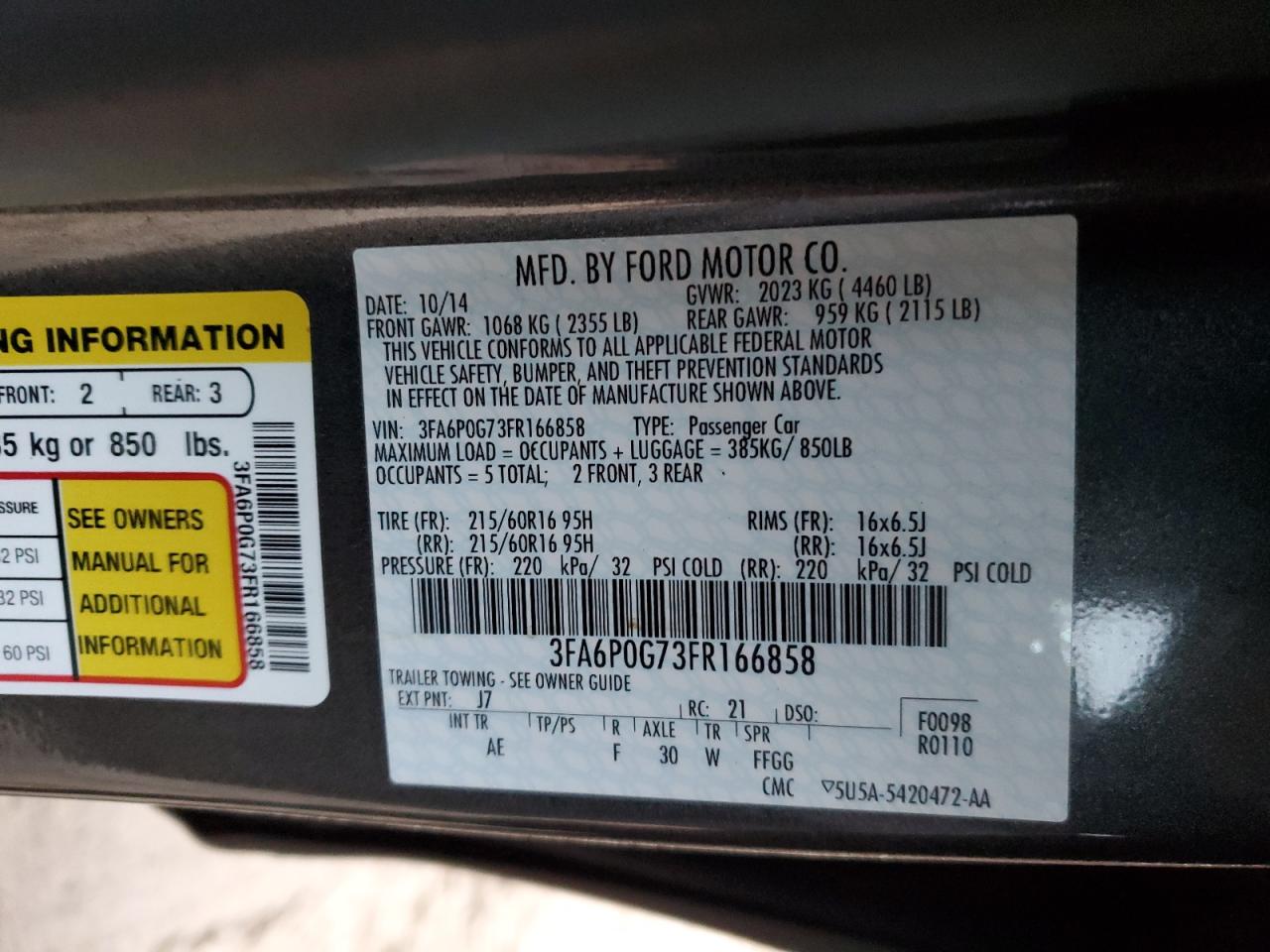 3FA6P0G73FR166858 2015 FORD FUSION - Image 14