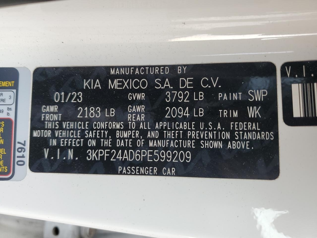 VIN 3KPF24AD6PE599209 2023 KIA FORTE no.12