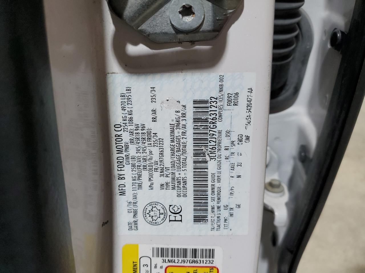 2016 Lincoln Mkz VIN: 3LN6L2J97GR631232 Lot: 83390564