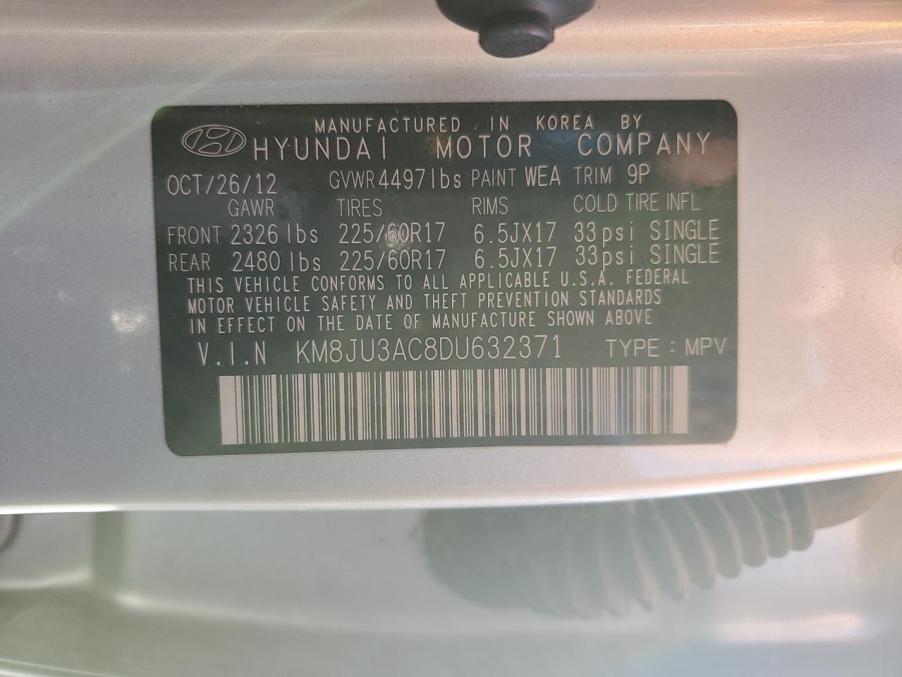 VIN KM8JU3AC8DU632371 2013 HYUNDAI TUCSON no.13