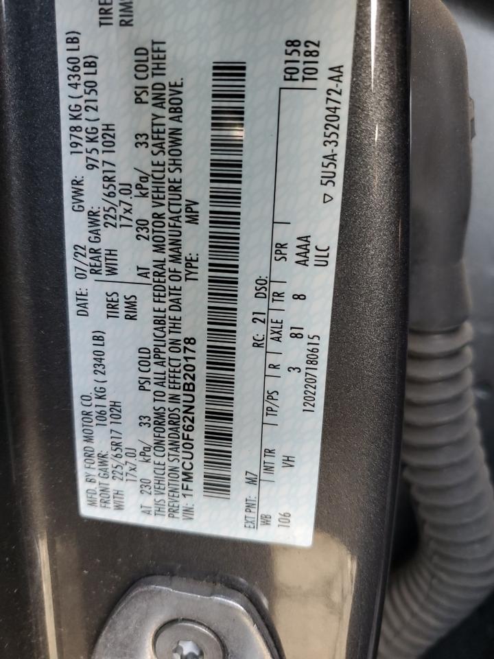 VIN 1FMCU0F62NUB20178 2022 FORD ESCAPE no.13