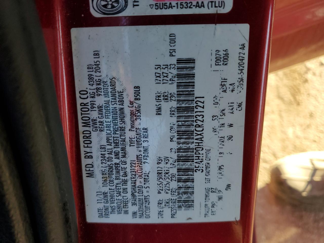 2012 Ford Fusion Se VIN: 3FAHP0HAXCR231221 Lot: 83980554