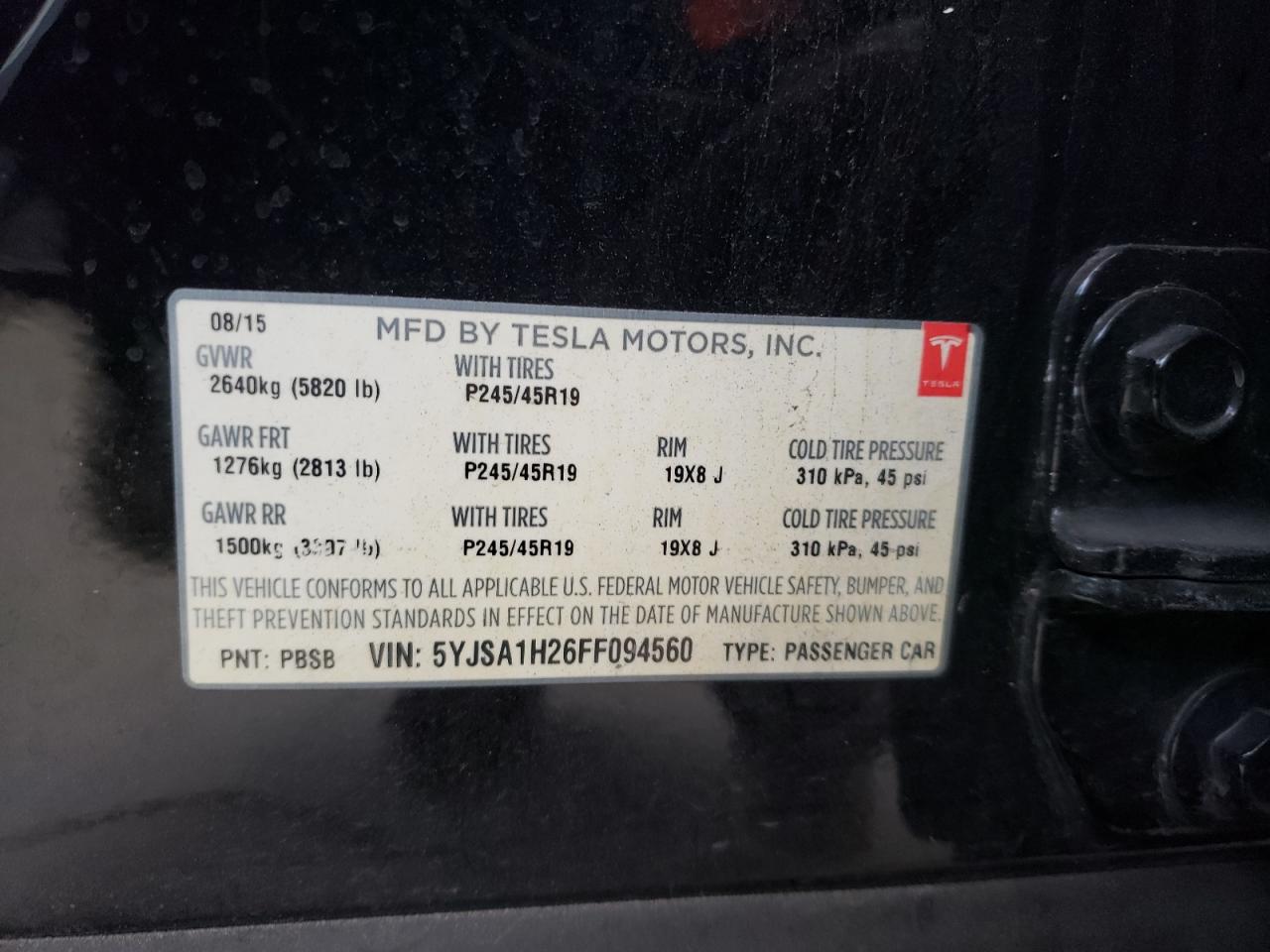 2015 Tesla Model S 85D VIN: 5YJSA1H26FF094560 Lot: 85236544