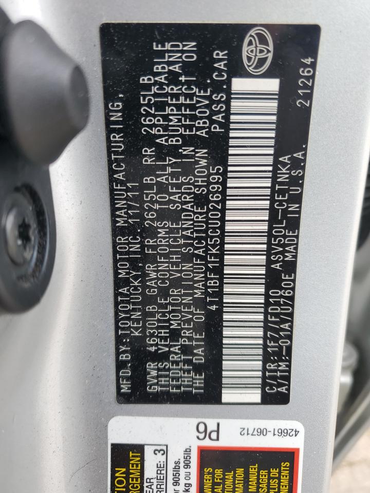 TOYOTA CAMRY 2012 VIN 4T1BF1FK5CU026995 фото 12