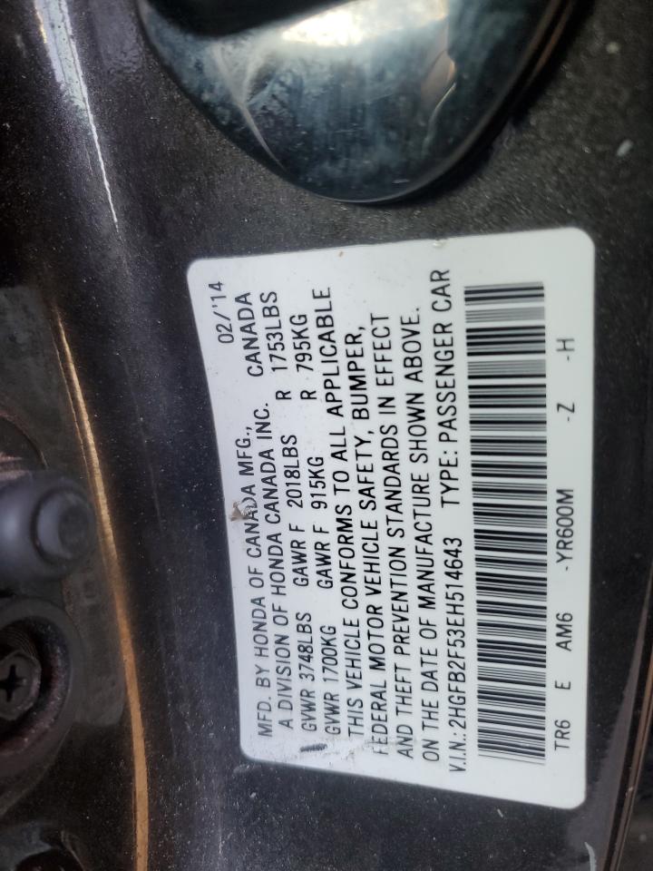 VIN 2HGFB2F53EH514643 2014 HONDA CIVIC no.12