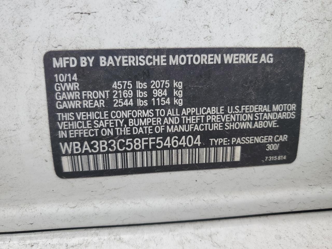 WBA3B3C58FF546404 2015 BMW 3 SERIES - Image 12