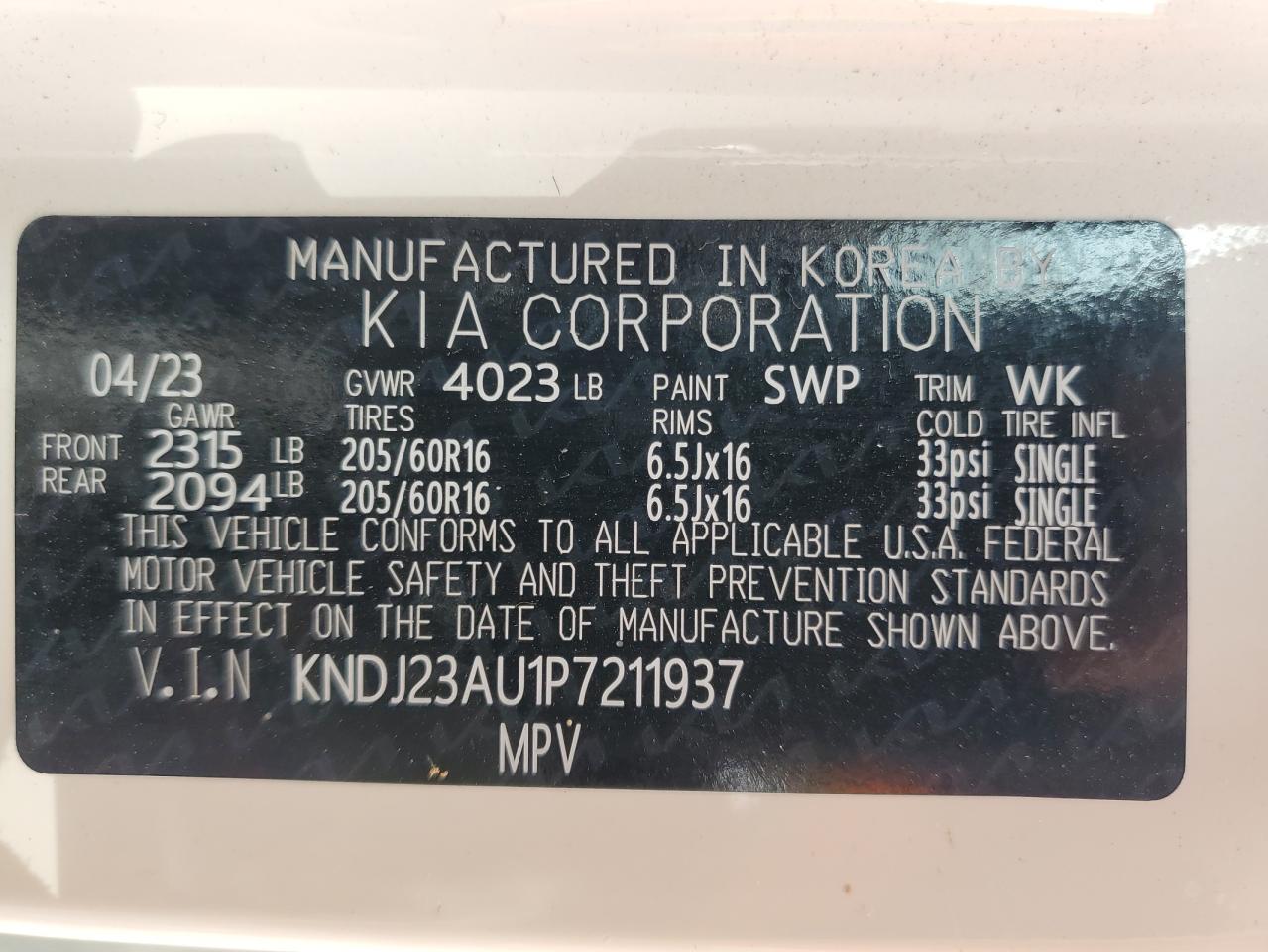 2023 Kia Soul Lx VIN: KNDJ23AU1P7211937 Lot: 84247734