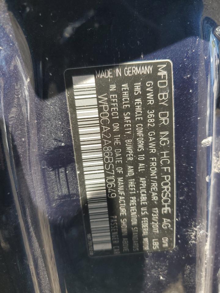 2011 Porsche Boxster VIN: WP0CA2A86BS710649 Lot: 83767034