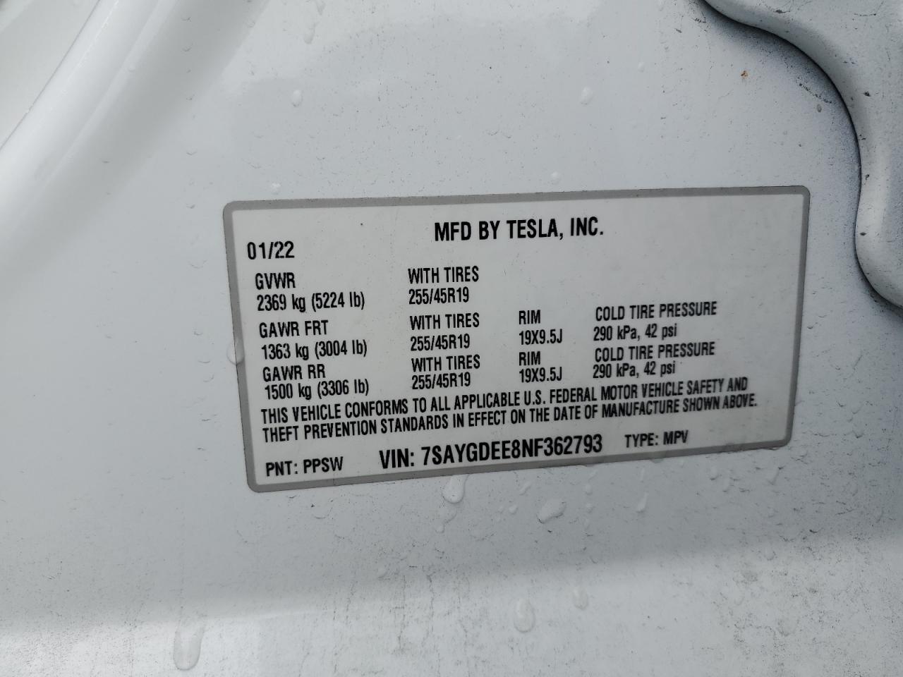 VIN 7SAYGDEE8NF362793 2022 TESLA MODEL Y no.12