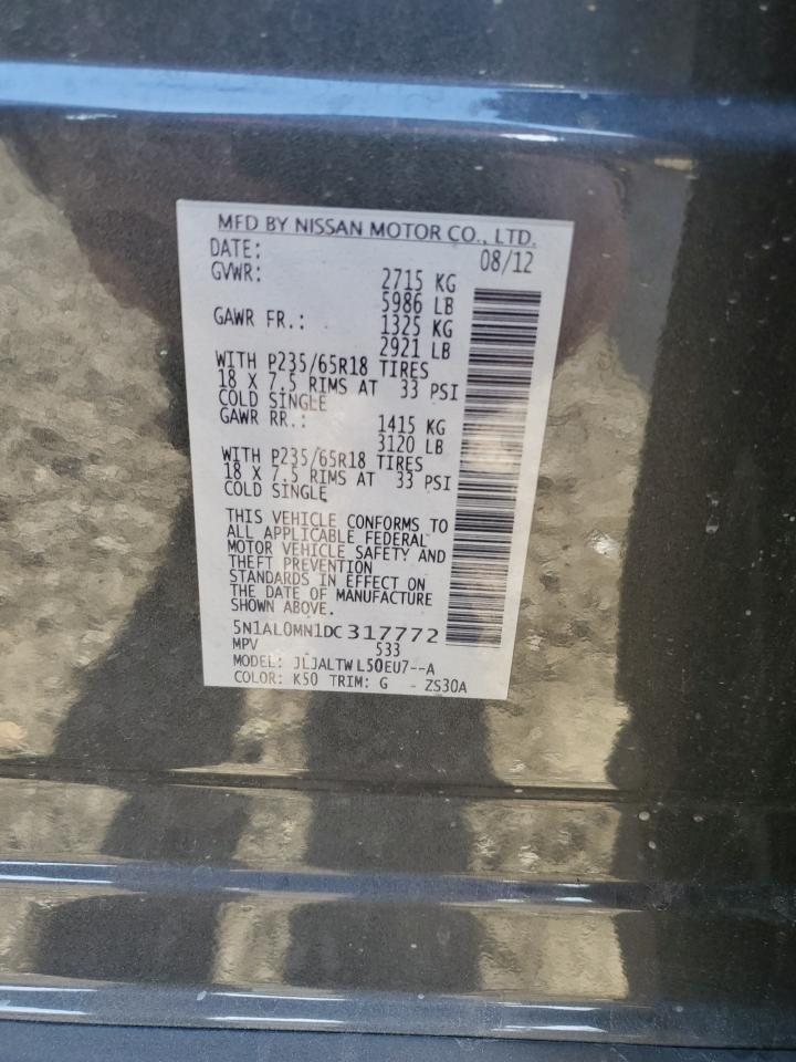 2013 Infiniti Jx35 VIN: 5N1AL0MN1DC317772 Lot: 86020144