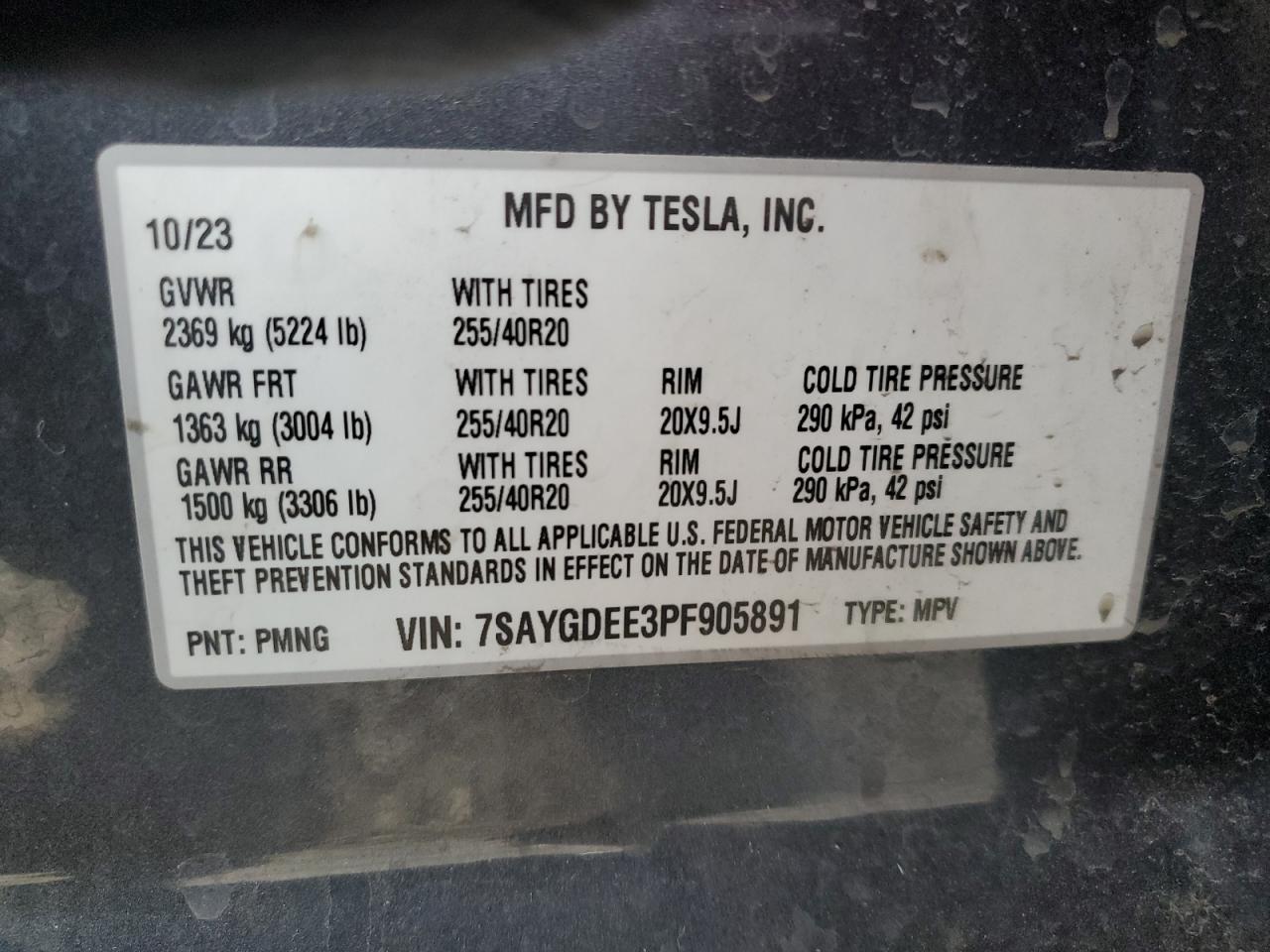 2023 Tesla Model Y VIN: 7SAYGDEE3PF905891 Lot: 84209864