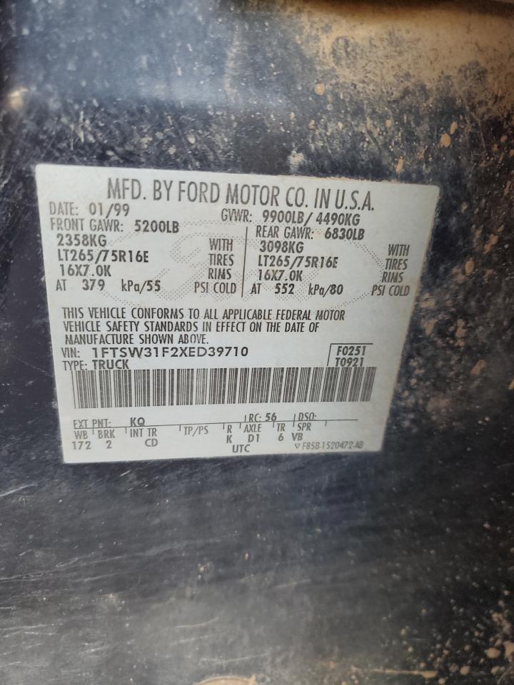 1999 Ford F350 Srw Super Duty VIN: 1FTSW31F2XED39710 Lot: 83627134