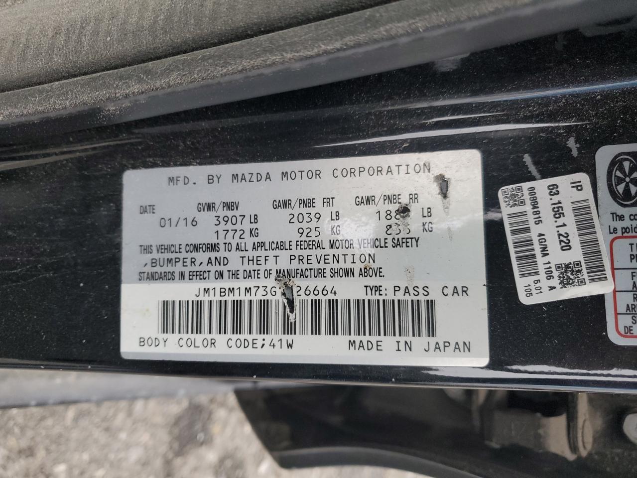 2016 Mazda 3 Touring VIN: JM1BM1M73G1326664 Lot: 86377044