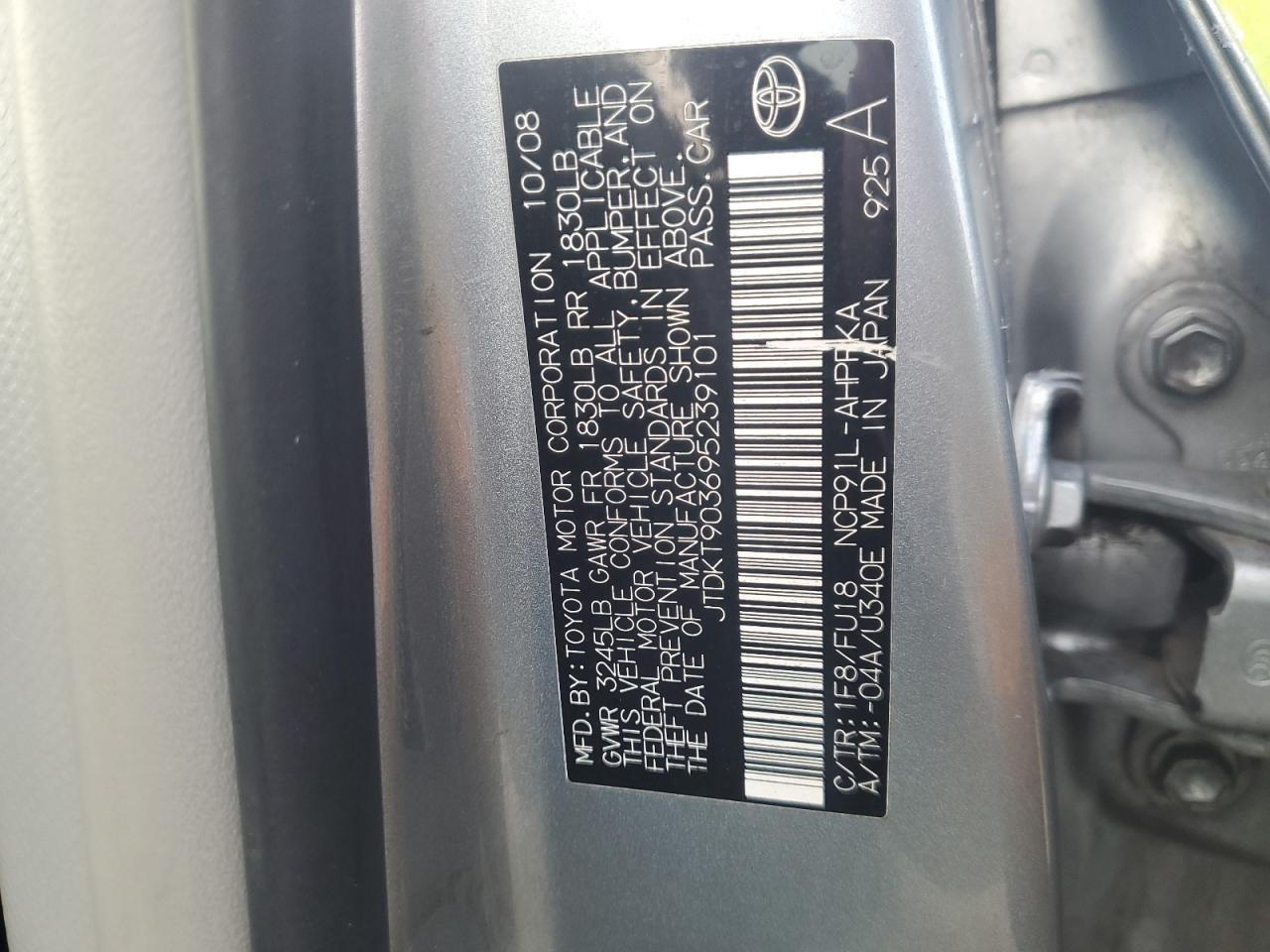 2009 Toyota Yaris VIN: JTDKT903695239101 Lot: 83140544