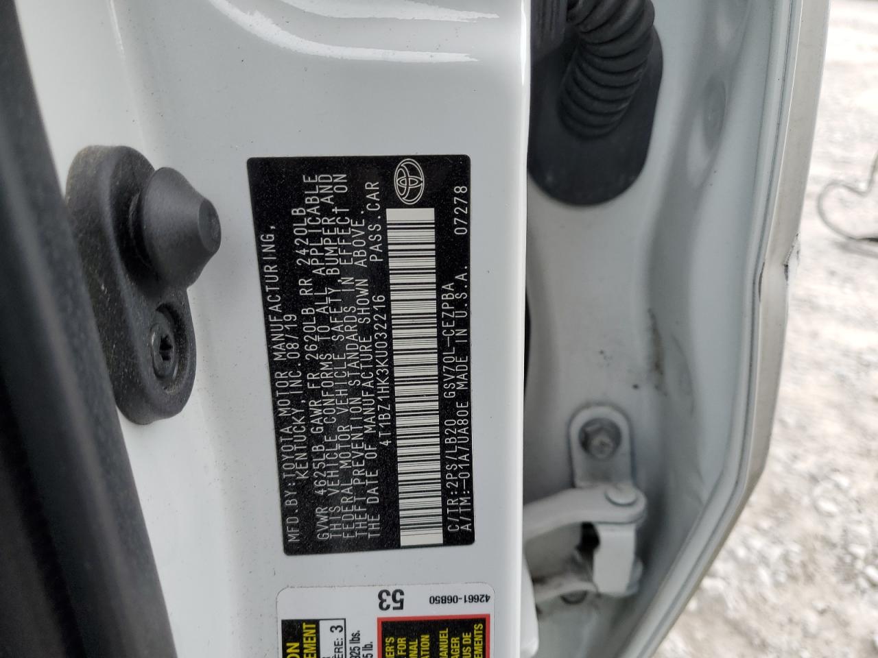 4T1BZ1HK3KU032216 2019 TOYOTA CAMRY - Image 12