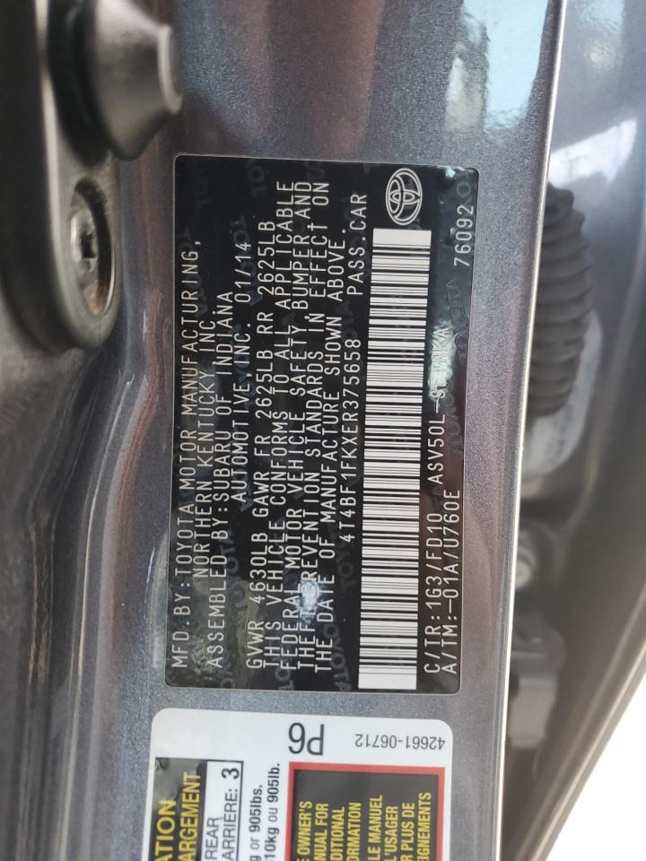 VIN 4T4BF1FKXER375658 2014 TOYOTA CAMRY no.12