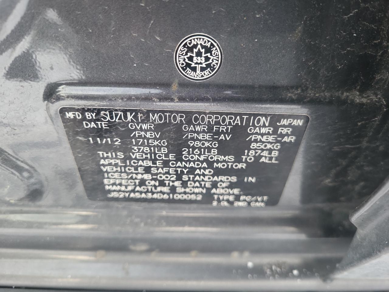 2013 Suzuki Sx4 VIN: JS2YA5A34D6100052 Lot: 85862654