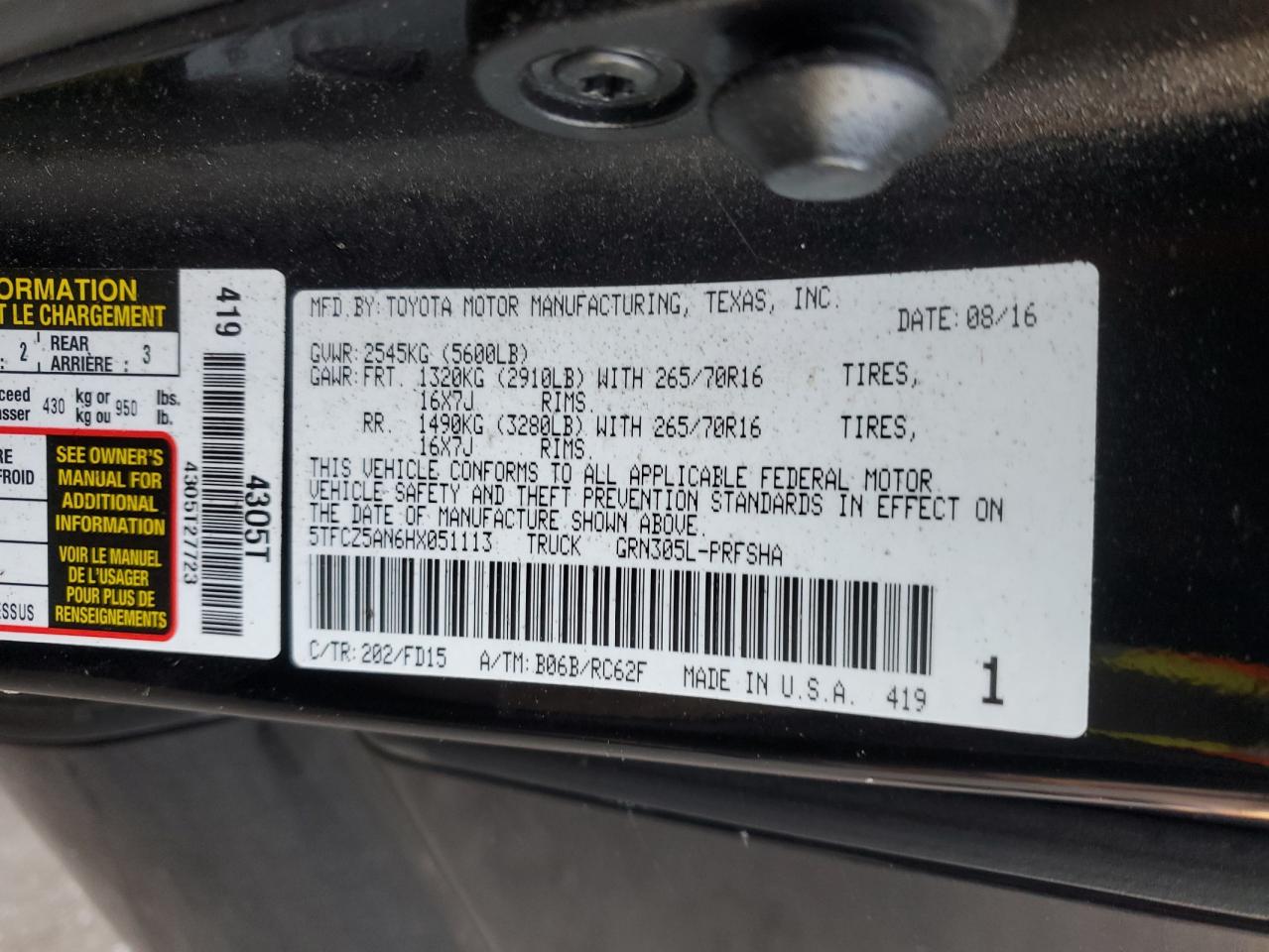 VIN 5TFCZ5AN6HX051113 2017 TOYOTA TACOMA no.12