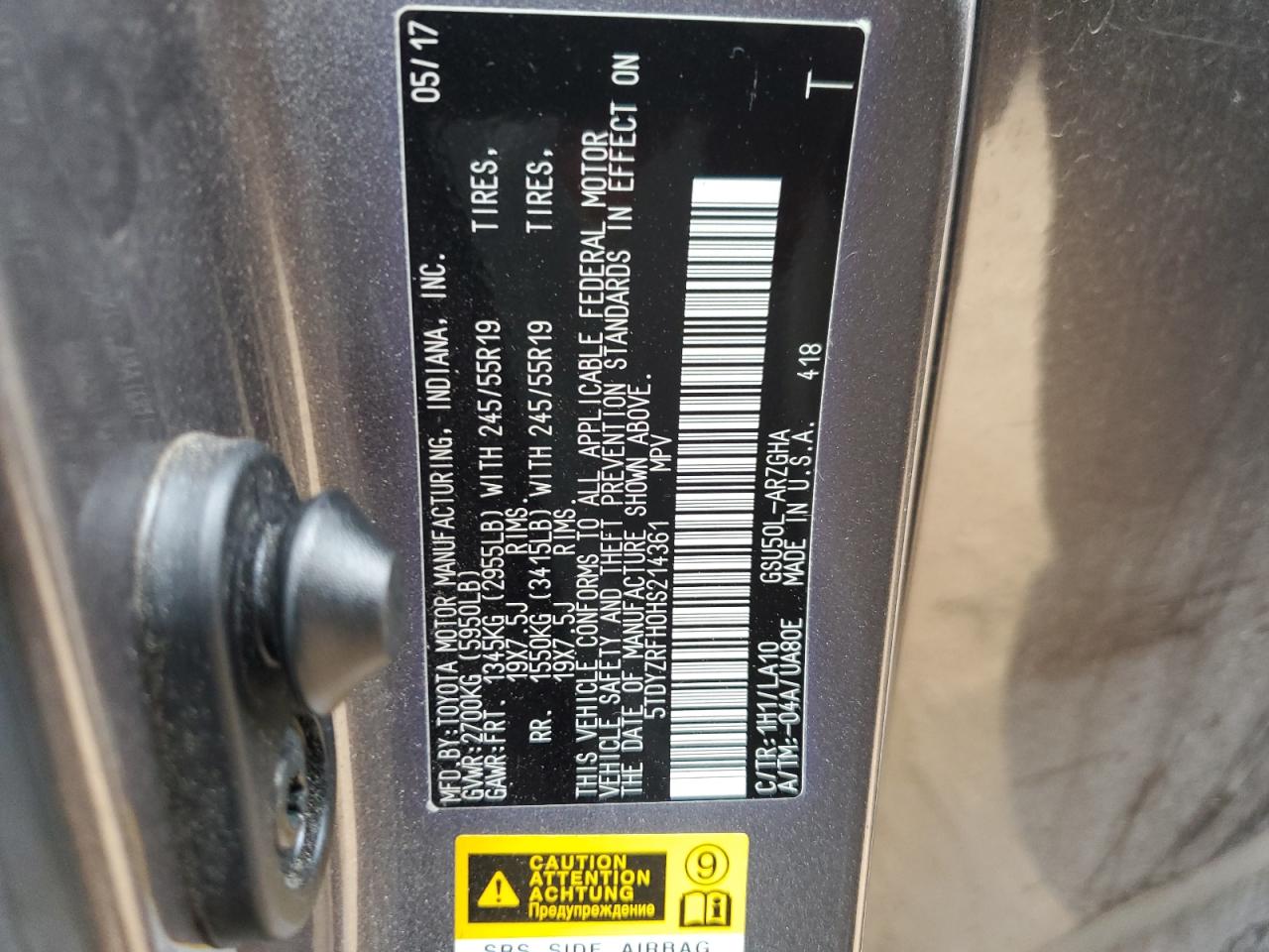 2017 Toyota Highlander Limited VIN: 5TDYZRFH0HS214361 Lot: 82801944