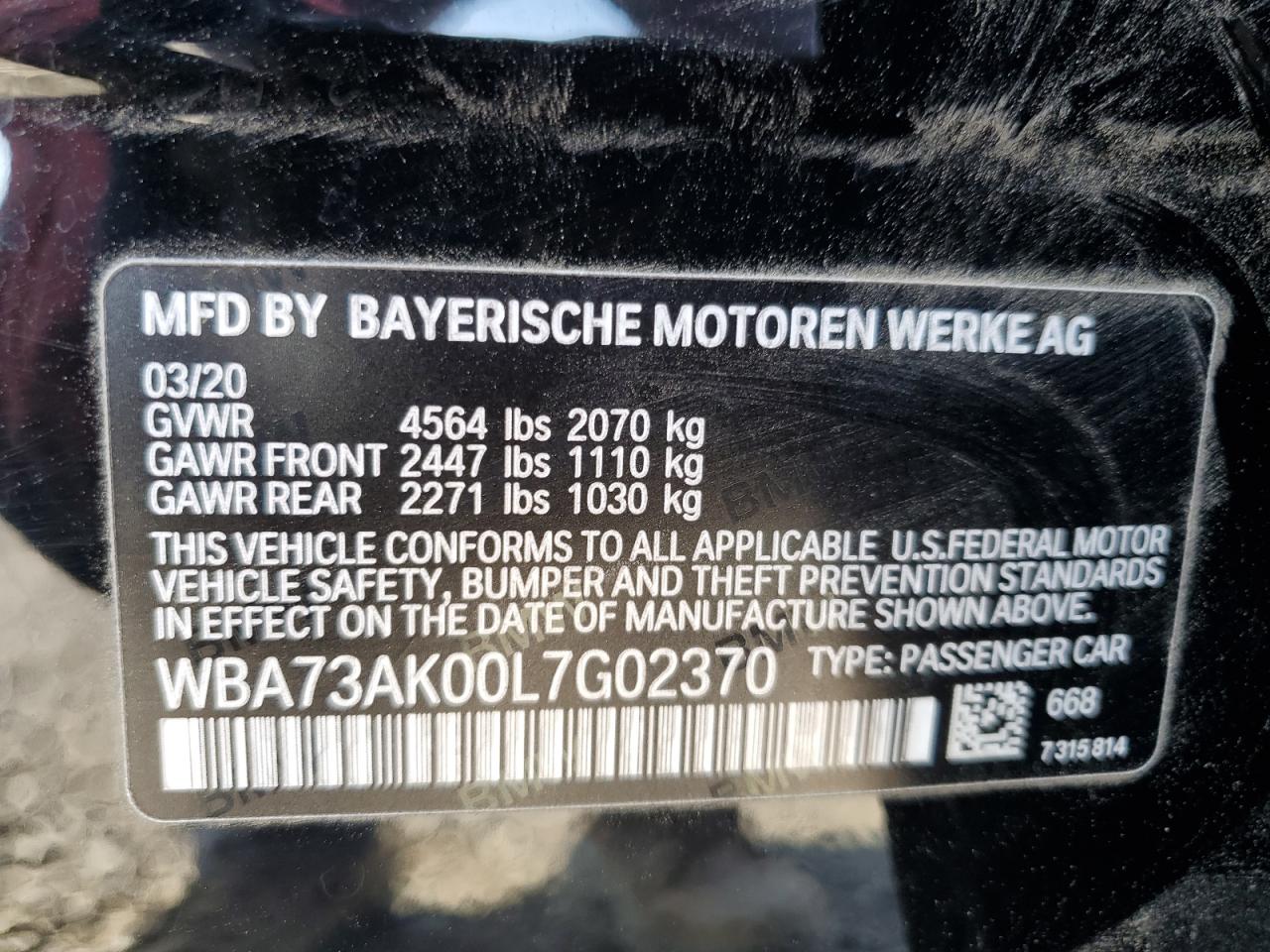 VIN WBA73AK00L7G02370 2020 BMW 2 SERIES no.12