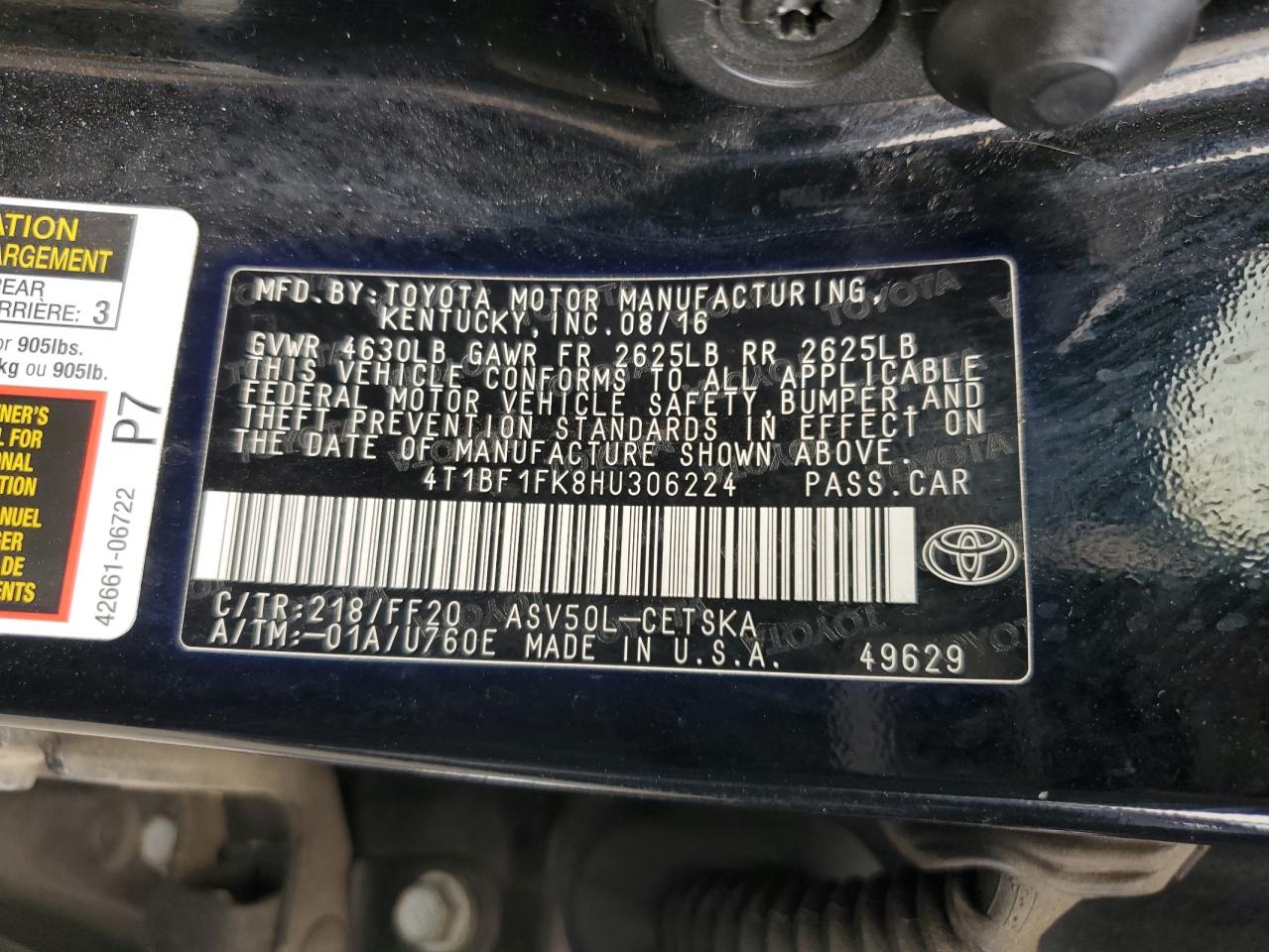 VIN 4T1BF1FK8HU306224 2017 TOYOTA CAMRY no.13