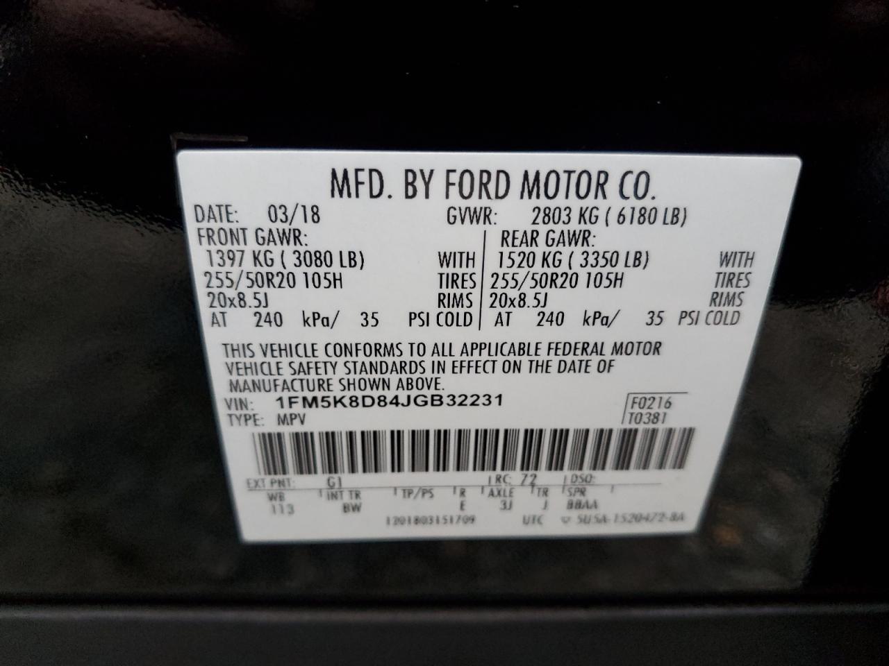 VIN 1FM5K8D84JGB32231 2018 FORD EXPLORER no.13