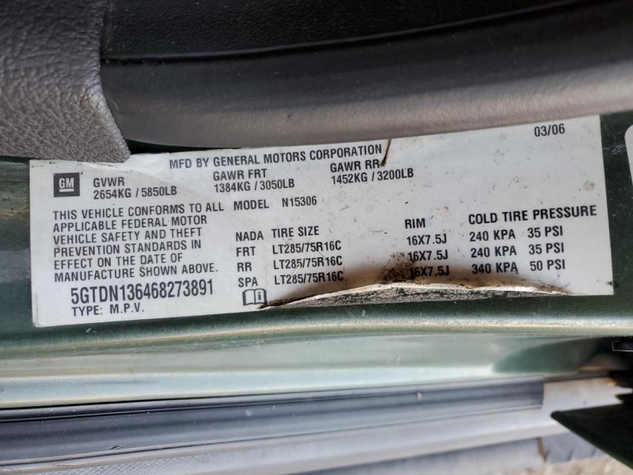 2006 Hummer H3 VIN: 5GTDN136468273891 Lot: 86154524