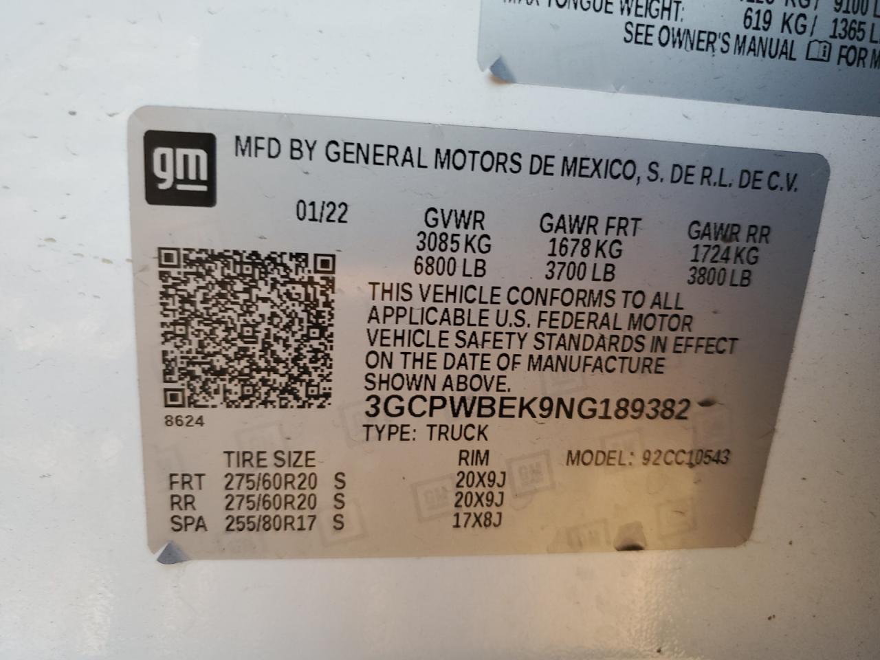 VIN 3GCPWBEK9NG189382 2022 CHEVROLET ALL Models no.12