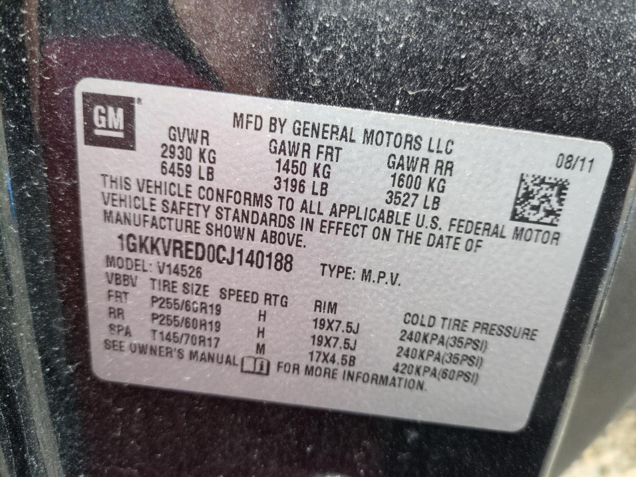 2012 GMC Acadia Slt-1 VIN: 1GKKVRED0CJ140188 Lot: 81386914