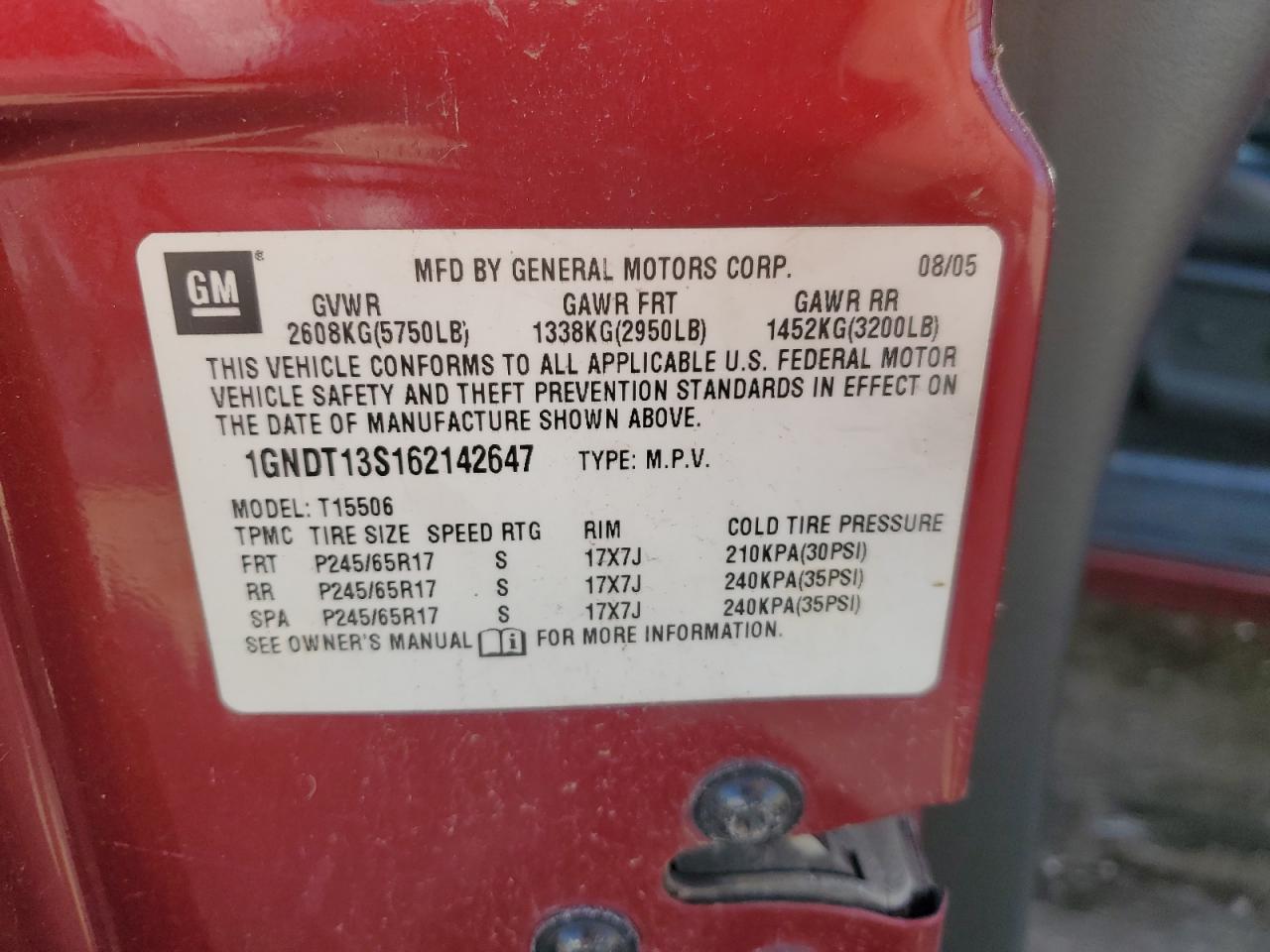 2006 Chevrolet Trailblazer Ls VIN: 1GNDT13S162142647 Lot: 60147135