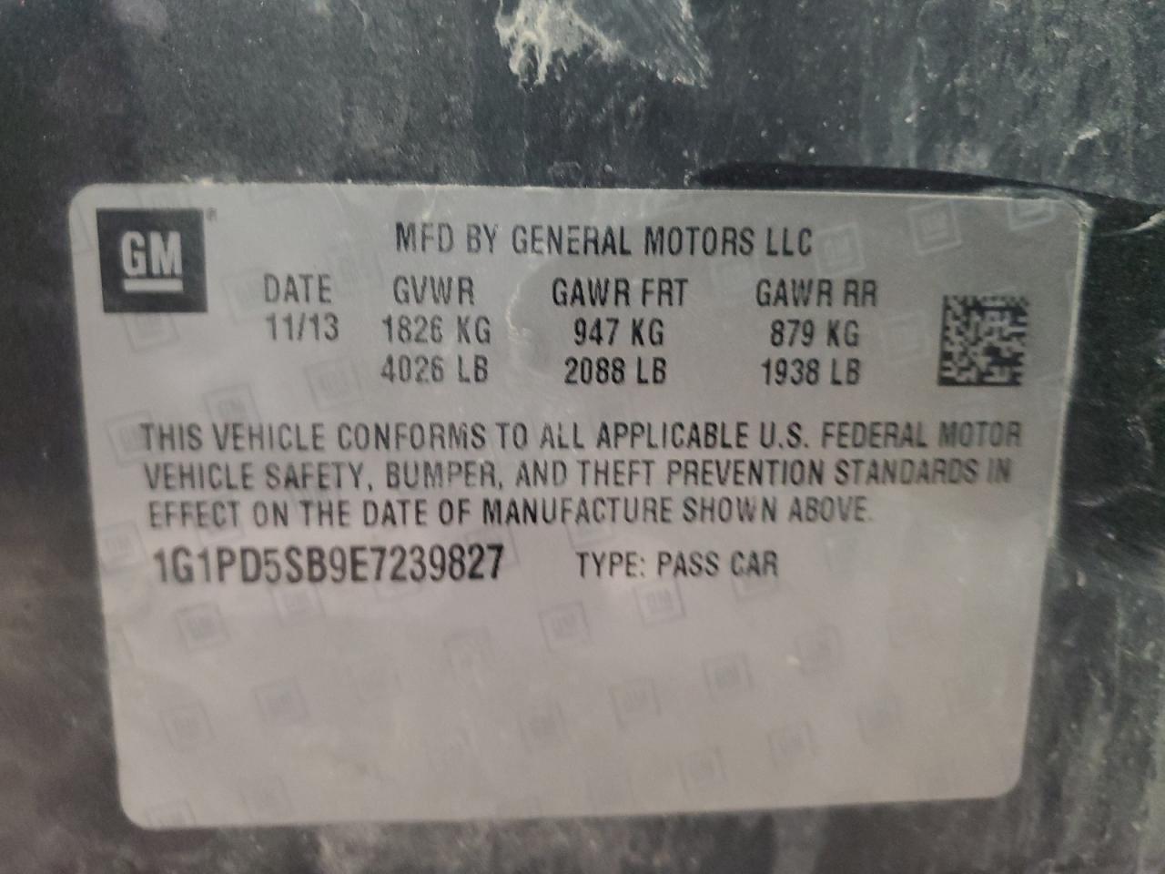 VIN 1G1PD5SB9E7239827 2014 CHEVROLET CRUZE no.12