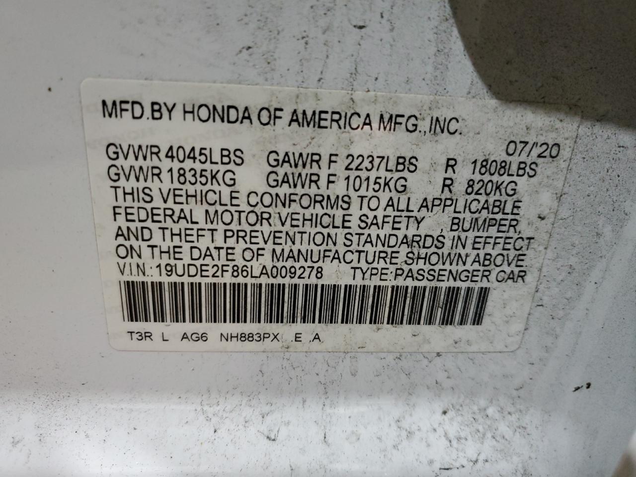 VIN 19UDE2F86LA009278 2020 ACURA ILX no.12