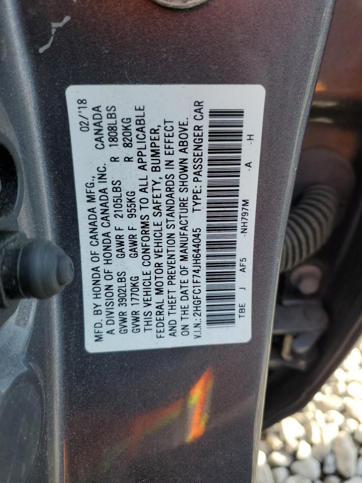 2018 Honda Civic Exl VIN: 2HGFC1F74JH644045 Lot: 86888374