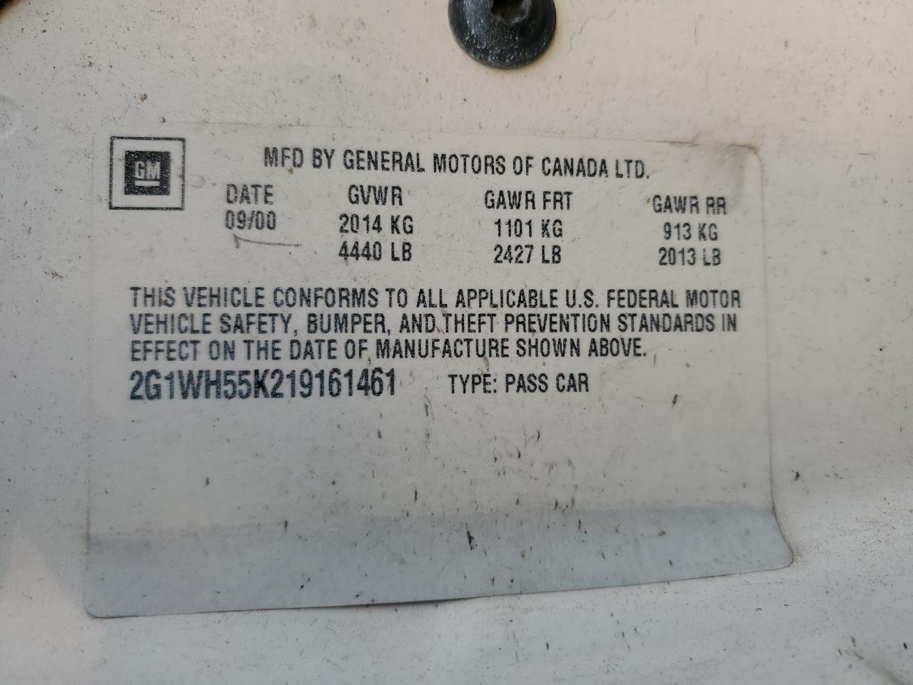 2001 Chevrolet Impala Ls VIN: 2G1WH55K219161461 Lot: 82468214