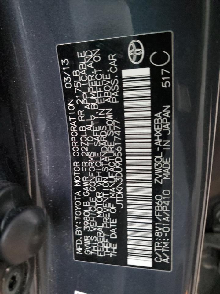 VIN JTDKN3DU9D5617477 2013 TOYOTA PRIUS no.12