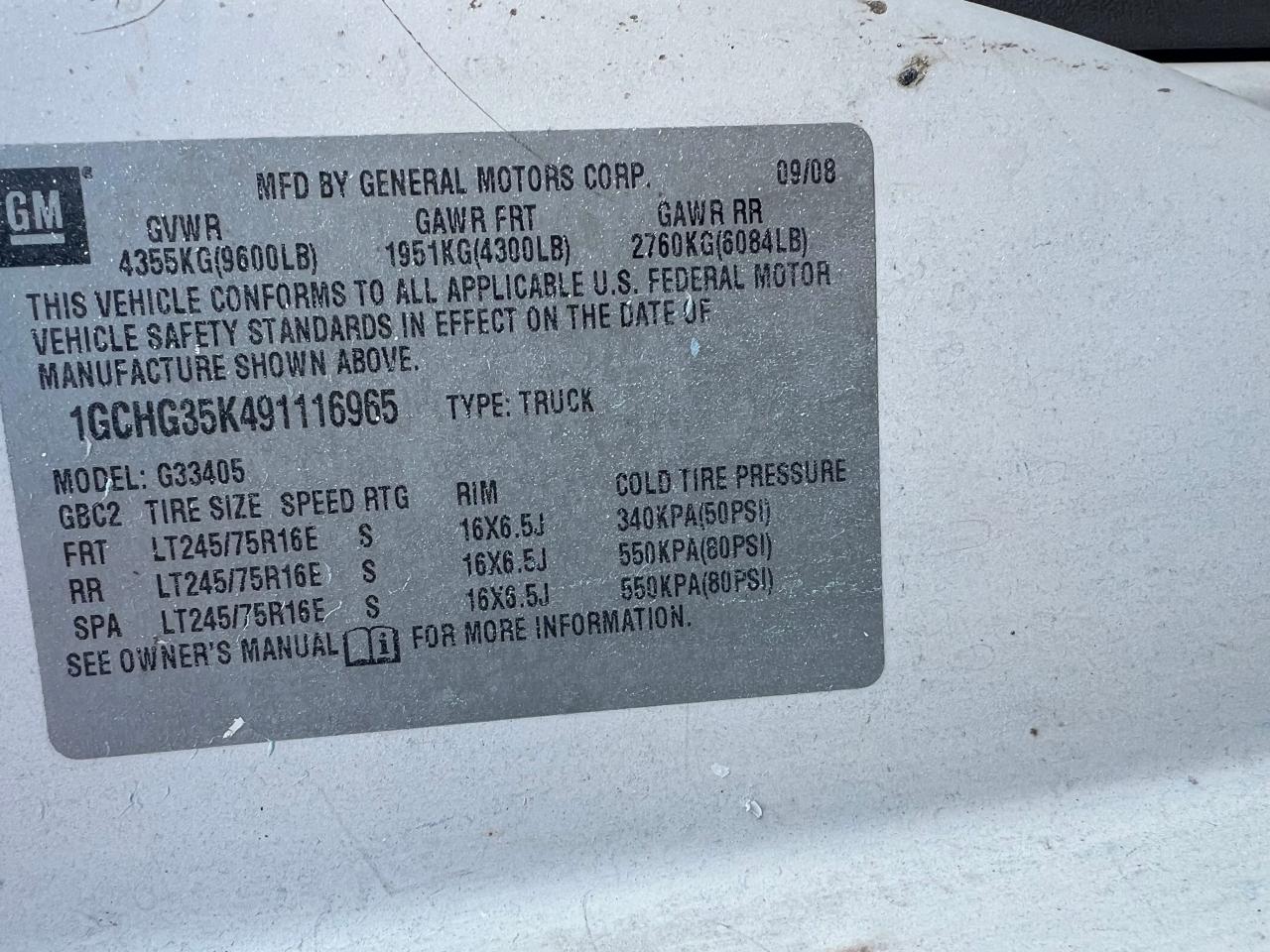 2009 Chevrolet Express G3500 VIN: 1GCHG35K491116965 Lot: 83615784