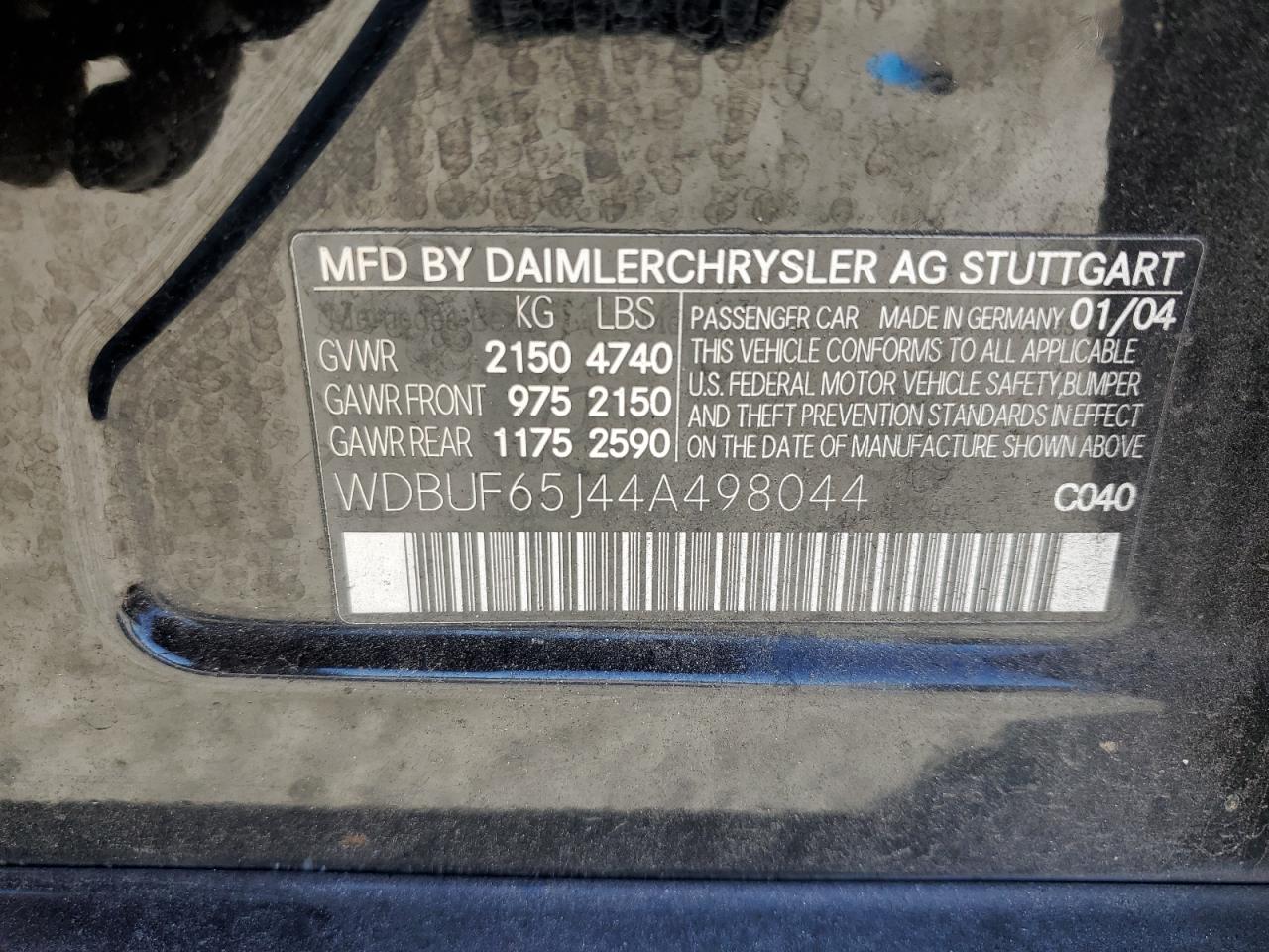 2004 Mercedes-Benz E 320 VIN: WDBUF65J44A498044 Lot: 85655494