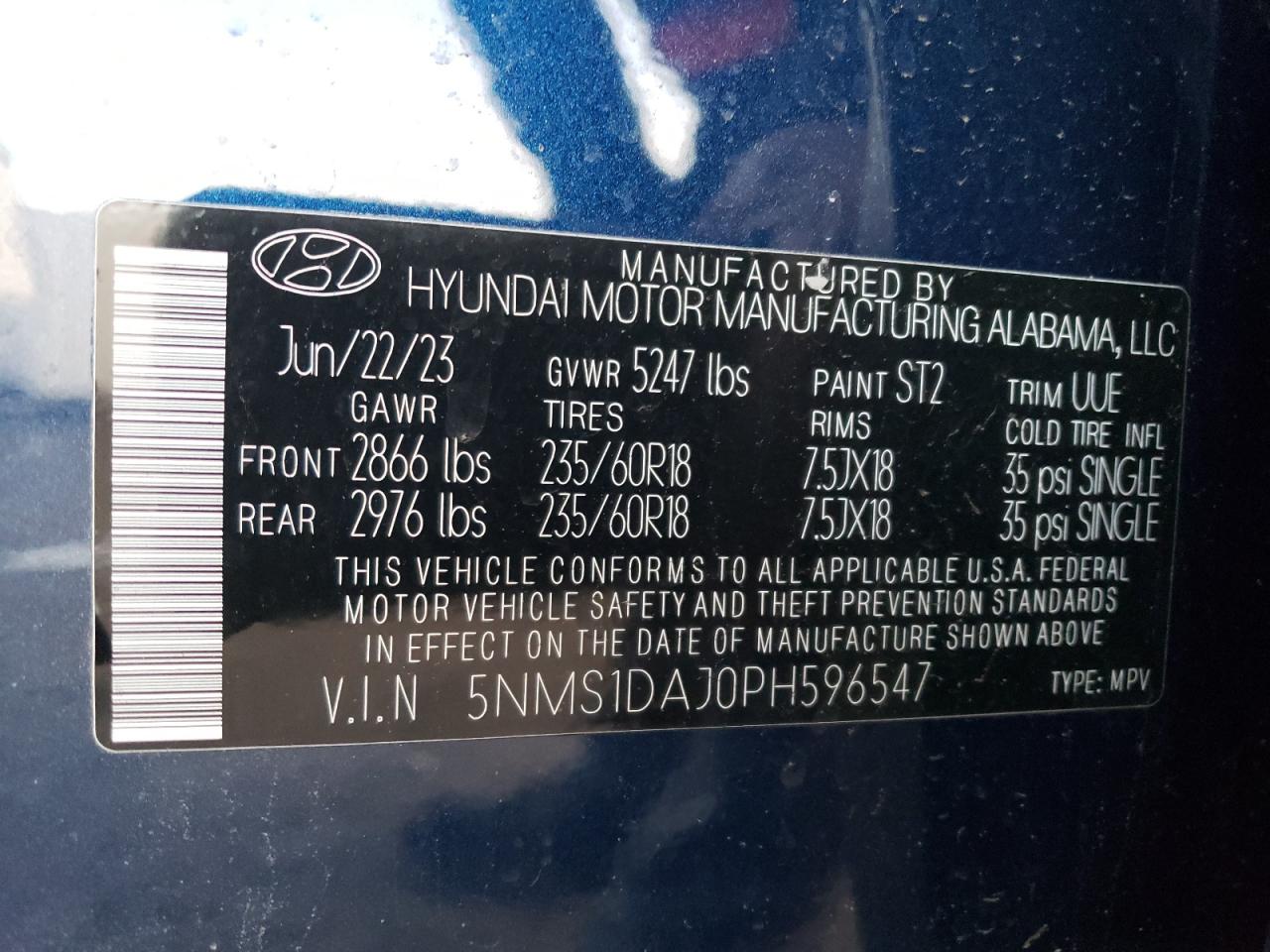 VIN 5NMS1DAJ0PH596547 2023 HYUNDAI SANTA FE no.13