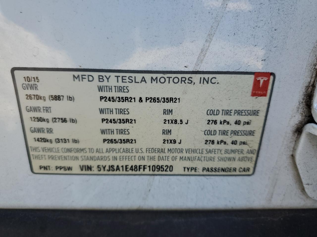 2015 Tesla Model S VIN: 5YJSA1E48FF109520 Lot: 83074964