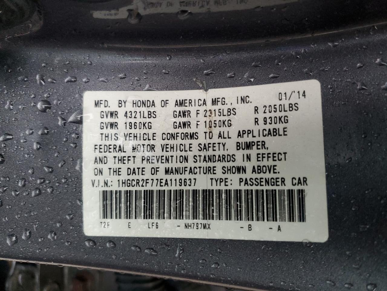 VIN 1HGCR2F77EA119637 2014 HONDA ACCORD no.13