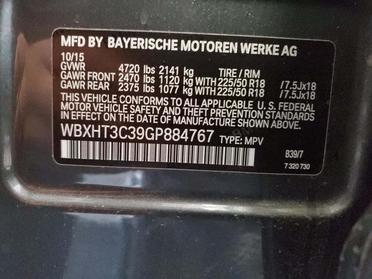 VIN WBXHT3C39GP884767 2016 BMW X1 no.13