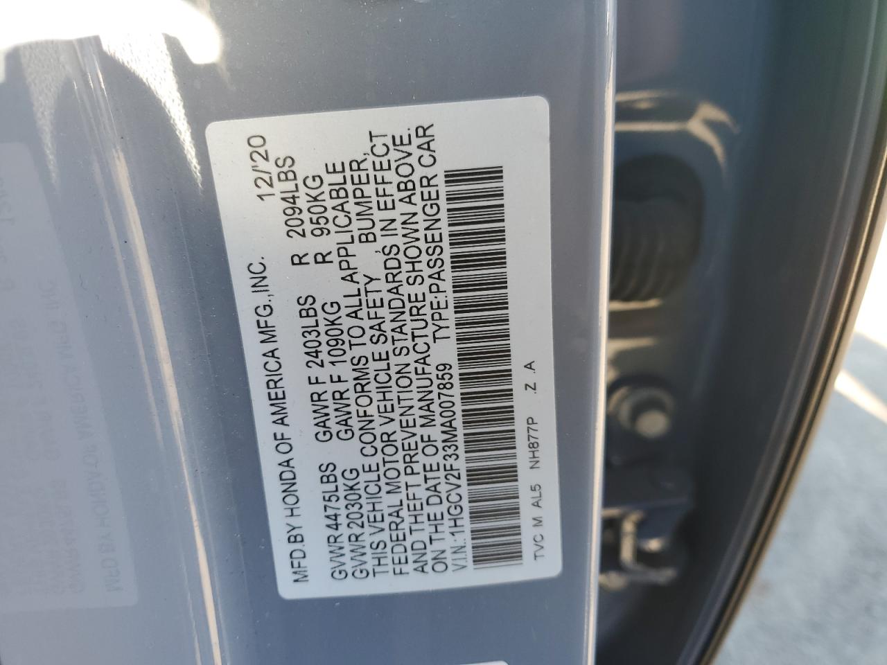 2021 Honda Accord Sport VIN: 1HGCV2F33MA007859 Lot: 84621384