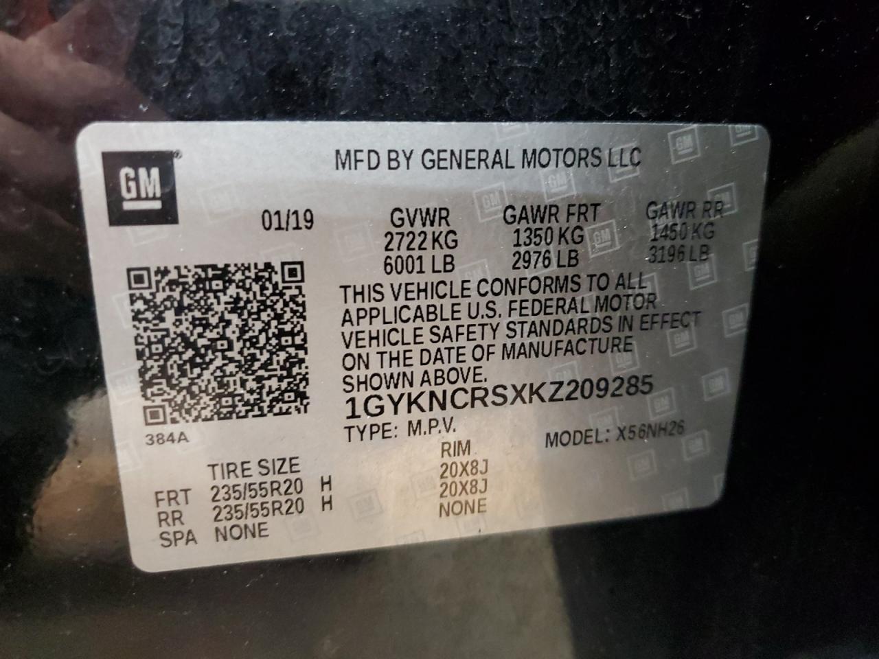 VIN 1GYKNCRSXKZ209285 2019 CADILLAC XT5 no.12