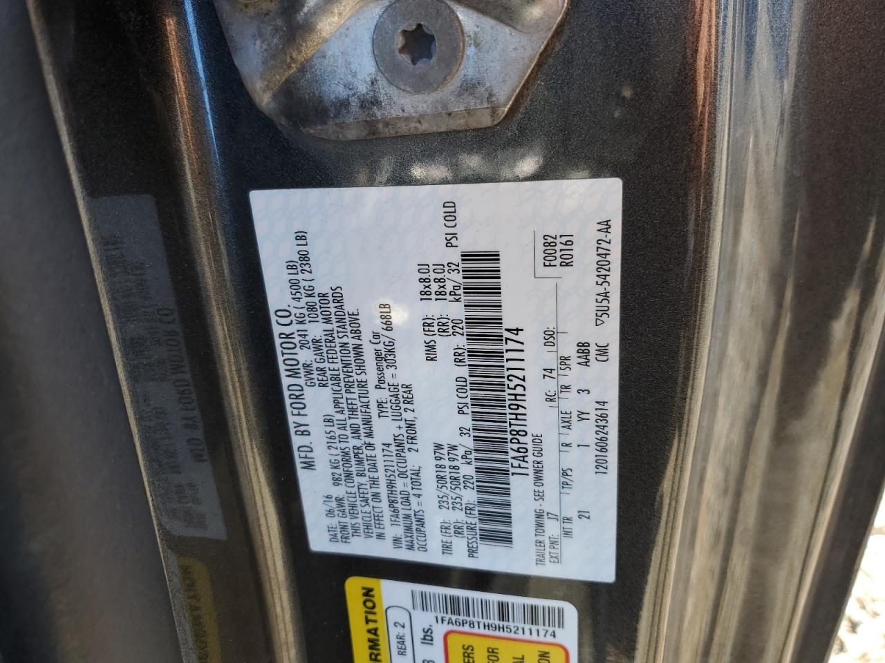 1FA6P8TH9H5211174 2017 FORD MUSTANG - Image 12
