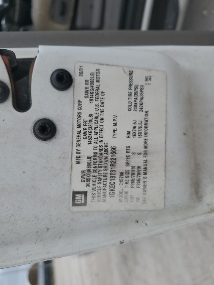 2001 GMC Yukon VIN: 1GKEC13T31R221666 Lot: 84658144