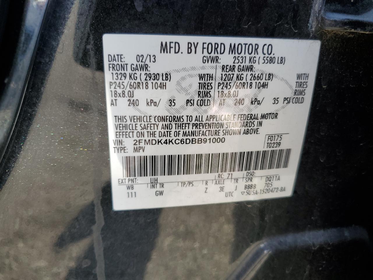 VIN 2FMDK4KC6DBB91000 2013 FORD EDGE no.13