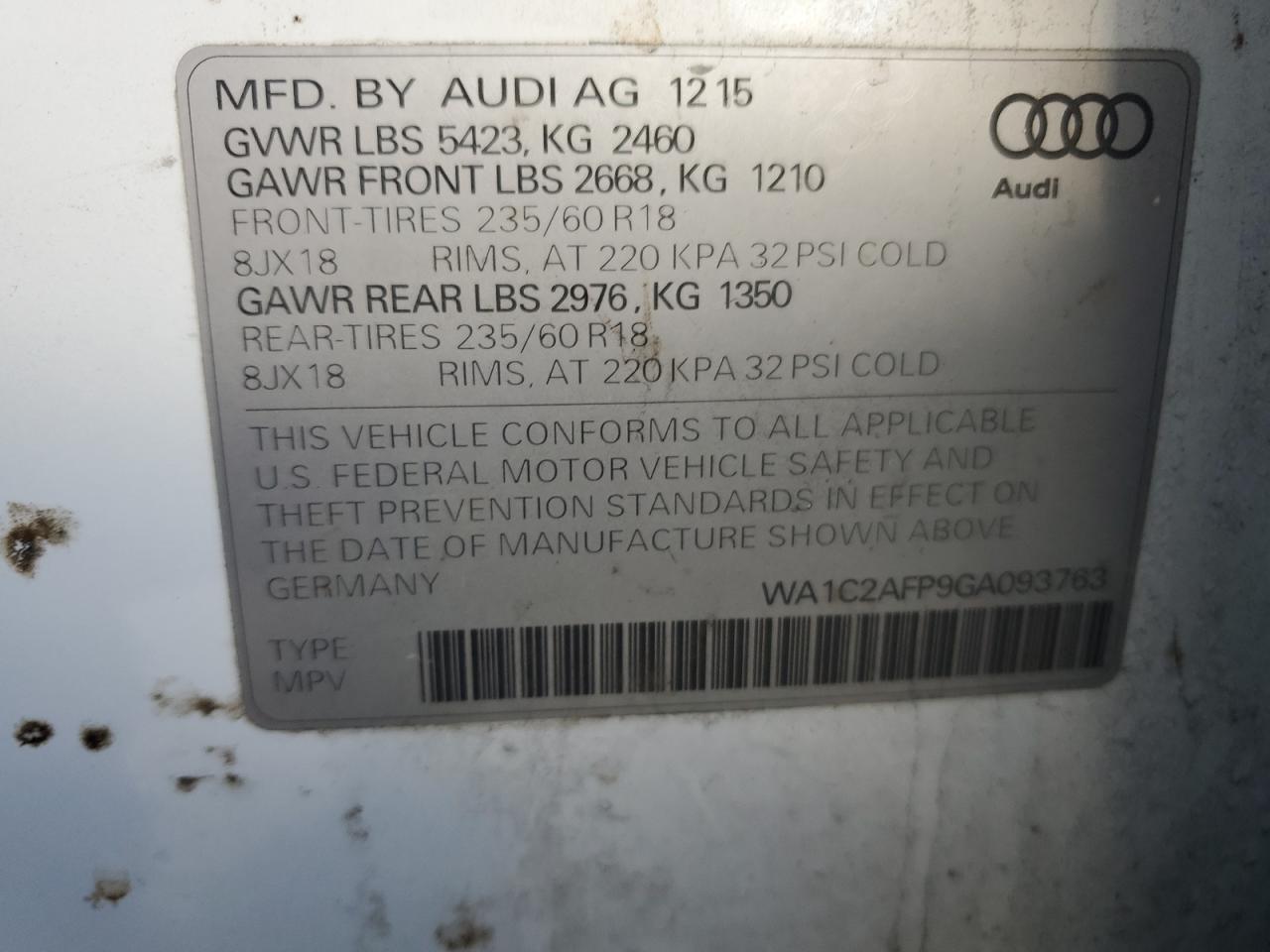 VIN WA1C2AFP9GA093763 2016 AUDI Q5 no.13