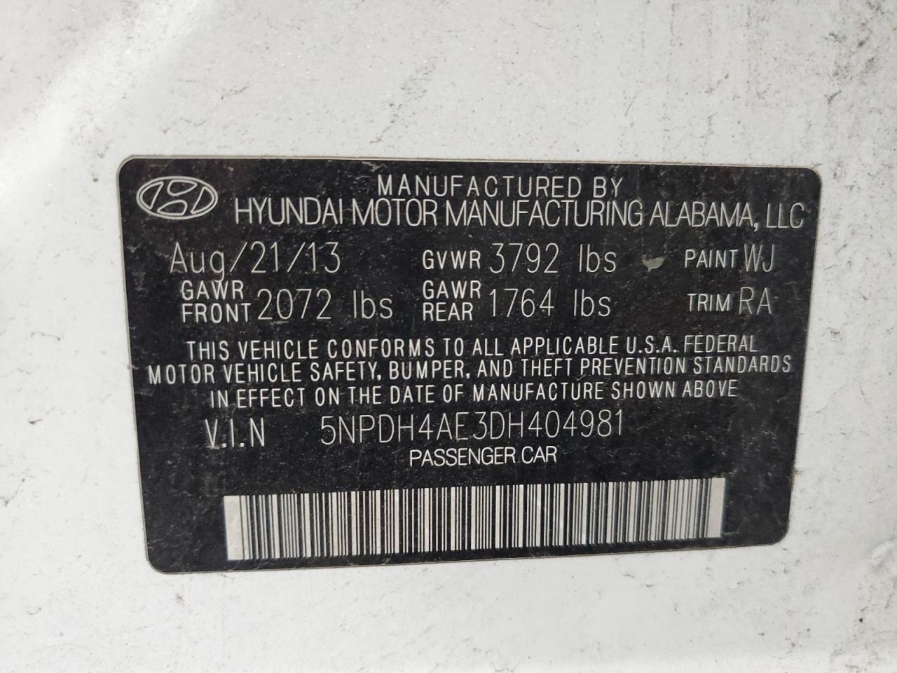 VIN 5NPDH4AE3DH404981 2013 HYUNDAI ELANTRA no.12